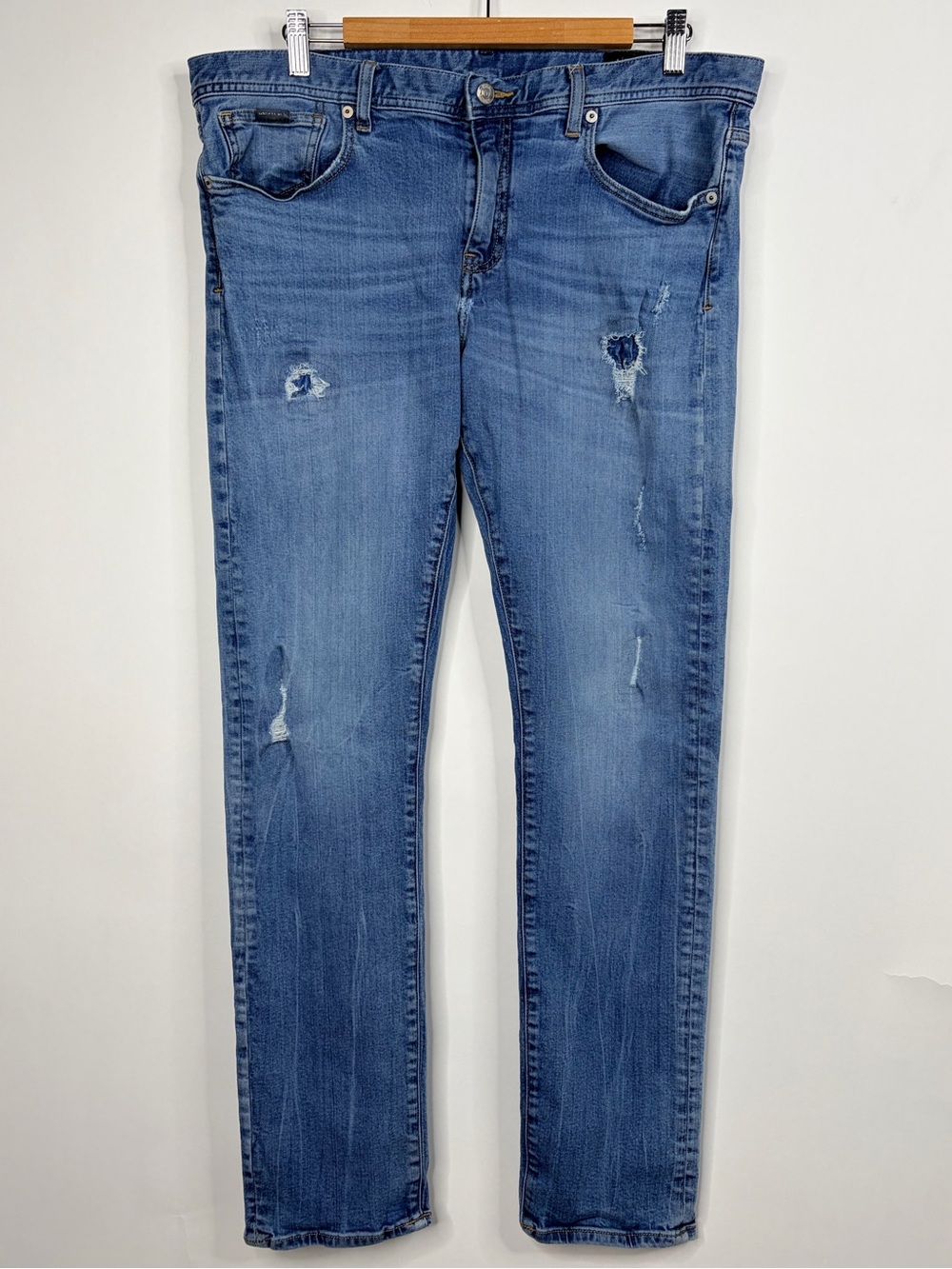 Armani Exchange Women’s Skinny Jeans — Medium Blue Distressed